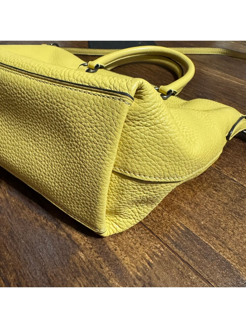 COACH F31466 Mini Emma Satchel Pebbled Leather Crossbody Handbag Yellow *RARE* - Picture 10 of 14